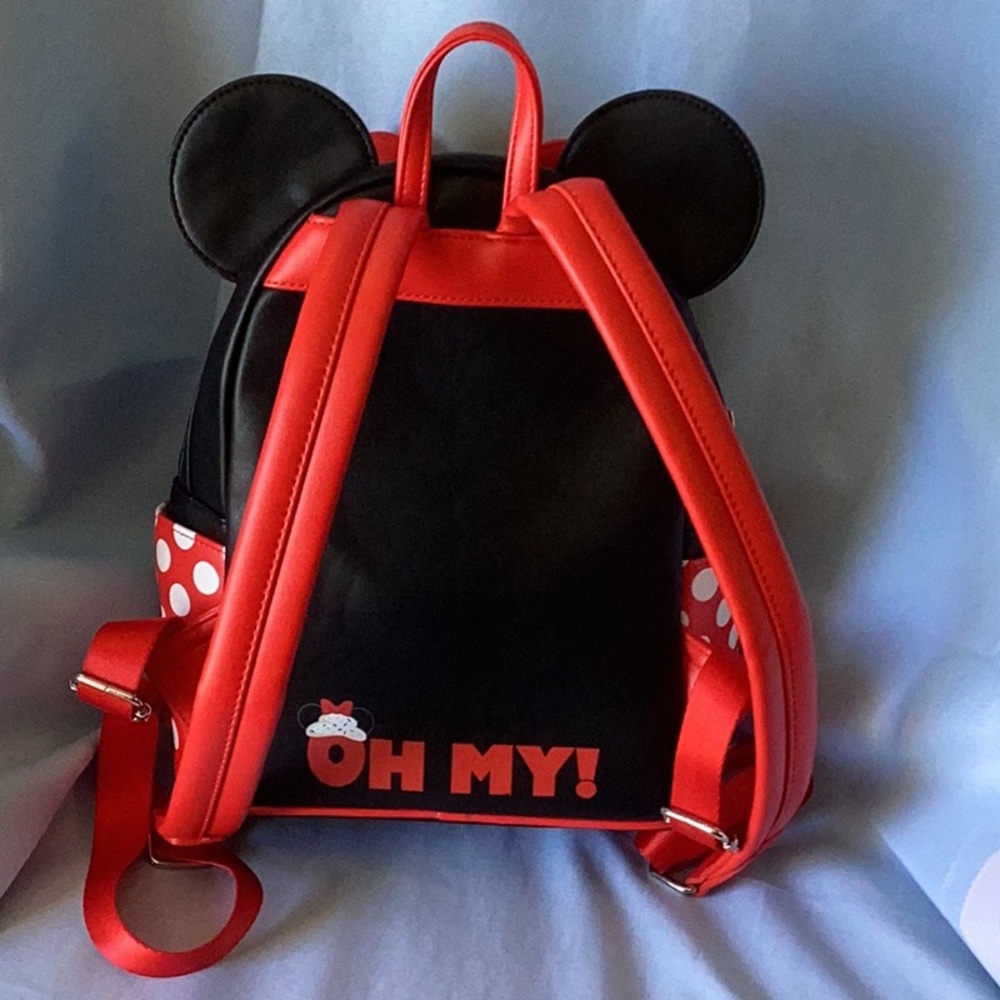 Loungefly Minnie Mouse Backpack Black and Red with Ears and Bow - Picture 3 of 16
